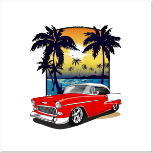 1955 Gypsy Red Chevy Bel Air Beach Print Posters and Art